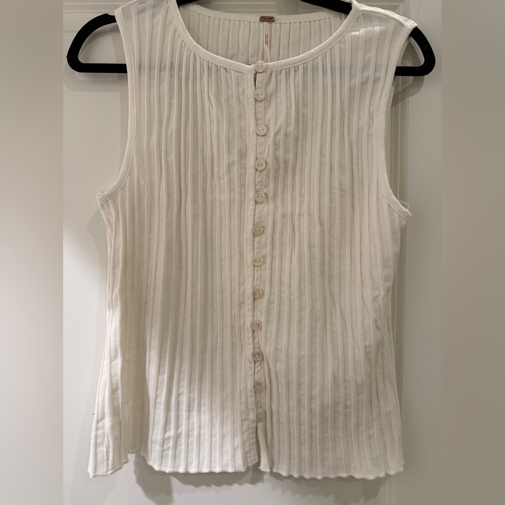 Free People Ivory Sleeveless Button Blouse